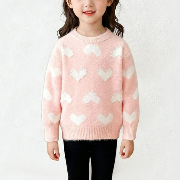 Piuwrlz Girls Winter Knitted Sweaters Kids Sweatershirt Keep Warm Cardigan Round Neck Pullover Sweater Pink Size 7 -8Years