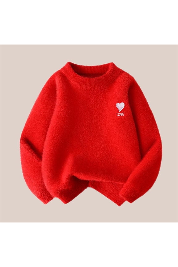 Girls Winter Knitted Sweaters Toddler Sweatershirt Comfortable Round Neck Pullover Sweater Red Size 5 Years