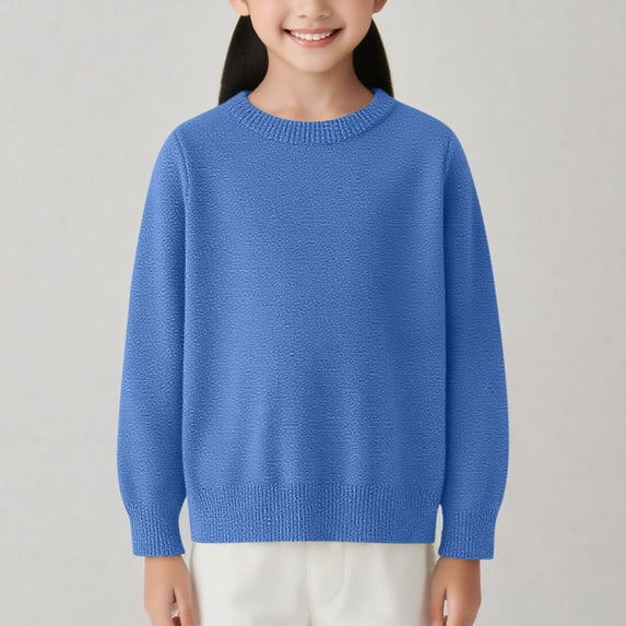 Piuwrlz Girls Winter Knitted Sweaters baby Sweatershirt Keep Warm Round Neck Pullover Sweater Blue Size 12 Months