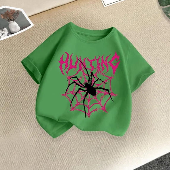 Piuwrlz Green Short Shirts Tops Girls T Shirts Crew Neck Kids Graphic T-Shirts Green Size 8 Years