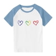 thumbnail image 1 of Piuwrlz Hearts Printed Short T-Shirts Sleeve Kids Girls Round Neck Shirt Printed Fashionable Shirt Top Light Blue Size 5 Years, 1 of 8