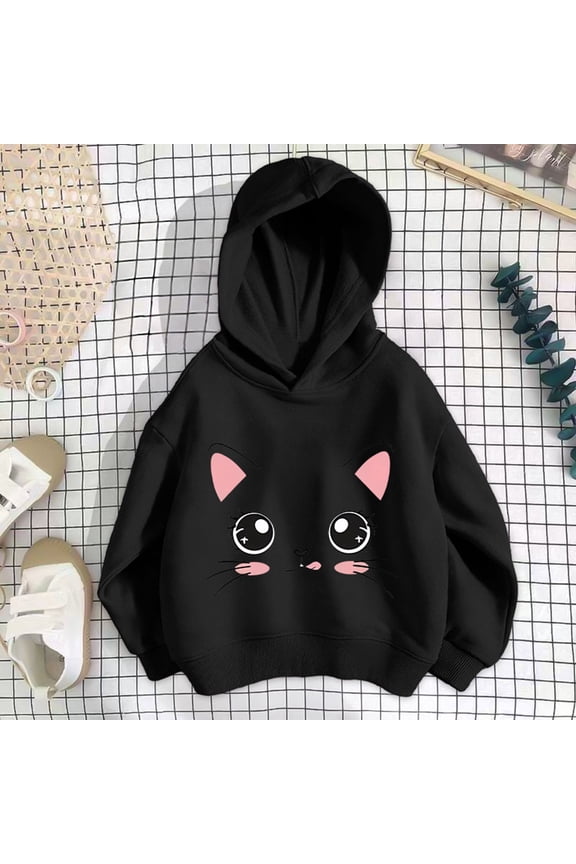 Hood Sweatshirts Childrens Girls Boys Long Sleeve Printed Hoodies Loose Hoodie Black Size 5 Years