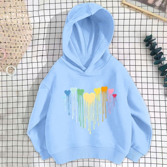 Piuwrlz Hood Sweatshirts Childrens Girls Boys Long Sleeve Printed Hoodies Loose Hoodie Blue Size 5 Years