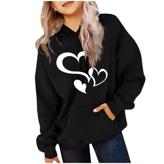 Piuwrlz Hood Sweatshirts Childrens Girls Boys Long Sleeve Printed Hoodies Pocket Round Neck Hoodie Black Size 7 Years