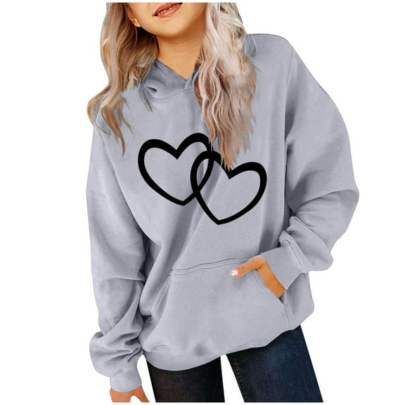 Piuwrlz Hood Sweatshirts Childrens Girls Boys Long Sleeve Printed Hoodies Pocket Round Neck Hoodie Gray Size 13 Years