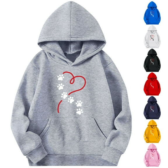 Piuwrlz Hood Sweatshirts Kids Girls Winter Hoodies Loose Pocket Round Neck Hoodie Red Size 7 Years