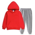 thumbnail image 1 of Piuwrlz Hooded 2pcs Sets Kid Girls Two Piece Pants and Sweatshirt Pocket Fashionable Solid Color Hood Activewear Set Red Size 14-15 Years, 1 of 4