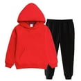 thumbnail image 1 of Piuwrlz Hooded 2pcs Sets Kid Girls Two Piece Pants and Sweatshirt Pocket Fashionable Solid Color Hood Activewear Set Red Size 3-4 Years, 1 of 5