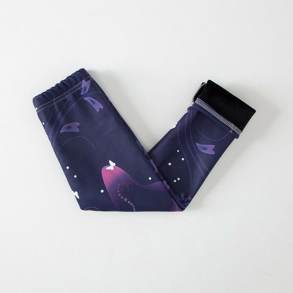 Piuwrlz Kid Girls Tough Leggings Printed Plush Elasticity Single Piece Leggings Purple Size 4-5 Years