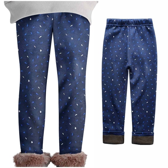 Piuwrlz Kid Girls Tough Leggings Printed Plush Single Piece Leggings Blue Size 4-5 Years