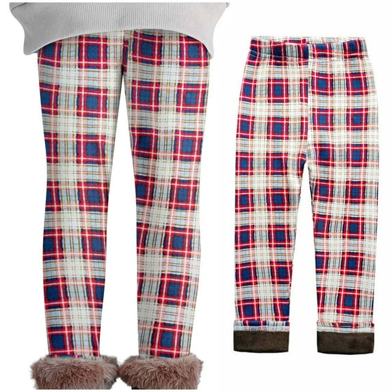 Piuwrlz Kid Girls Tough Leggings Printed Plush Single Piece Leggings Red Size 8-9 Years