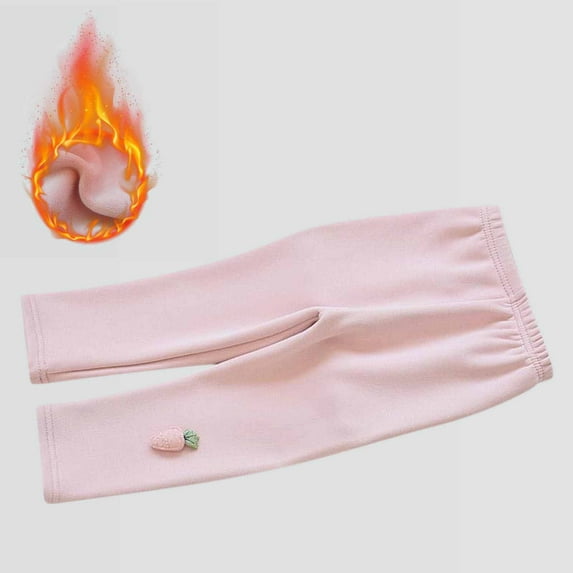 Piuwrlz Kid Girls Tough Leggings Solid Color Plush Elasticity Single Piece Leggings Pink Size 2-3 Years