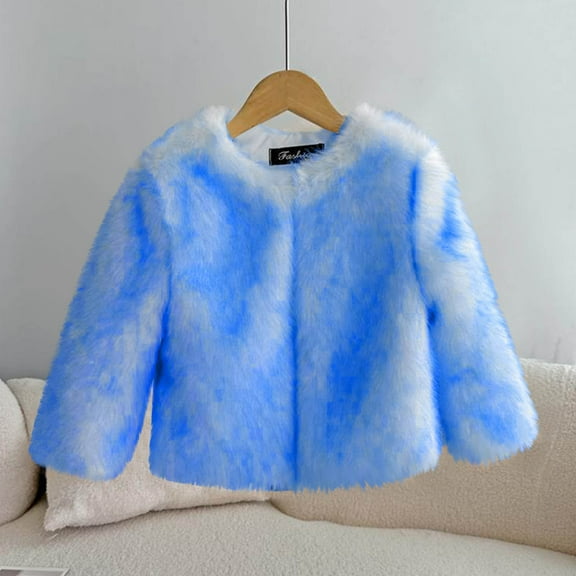 Piuwrlz Kid Girls Winter Plush Coat Faux Fur Jackets Tie Dyeing for Girl Jacket Blue Size 11-12Years