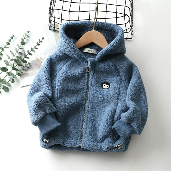 Piuwrlz Kid Girls Winter Plush Outerwear Fleece Jackets Fashionable Tops for Girl Jacket Dark Blue Size 90