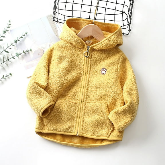 Piuwrlz Girls Plush Jackets Kids Winter Fleece Outerwear Lightweight Fashionable Tops for Girl Jacket Yellow Size 12 Months