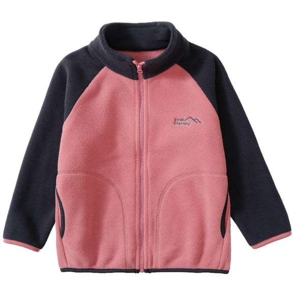Piuwrlz Winter Fleece Jackets for Children's Girls Plush Outerwear Lightweight Pocket Tops Stand-Up Collar Zipper for Girl Jacket Pink Size 5 Years