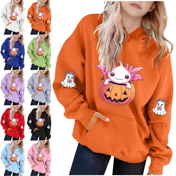 Piuwrlz Kid Hood Halloween Hoodies Girls Pattern Hat Sweatshirts Long Sleeve Pullover White Size 5 T
