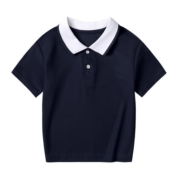 Piuwrlz Kid Lapel Collar T-Shirts Girls Short Sleeve Sweatshirt Solid Color Pullover Blouses Shirt Top Black Size 4-5Years