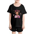 thumbnail image 1 of Piuwrlz Kid Short Sleeve Sweatshirt Girls T-Shirts Fashionable Printed Round Neck Blouses Cotton T Shirt Top Black Size 6 Years, 1 of 3