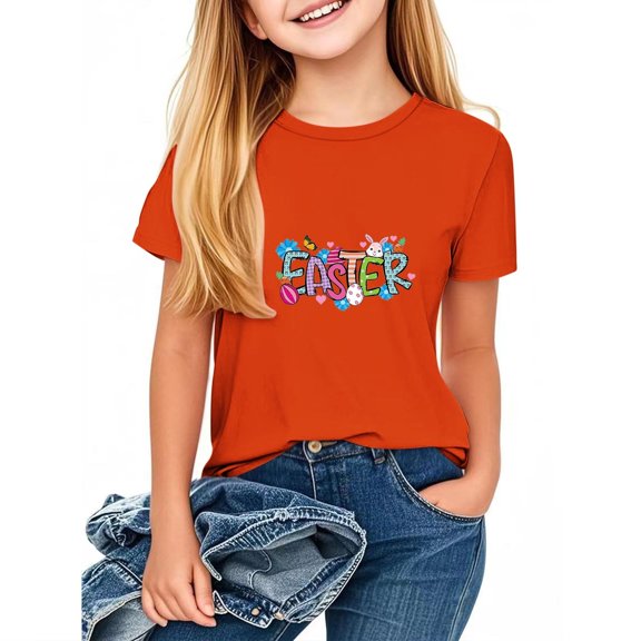 Piuwrlz Kid Short Sleeve Sweatshirt Girls T-Shirts Orange Size 5 Years