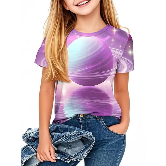 Piuwrlz Kid Short Sleeve Sweatshirt Girls T-Shirts Purple Size 13 Years