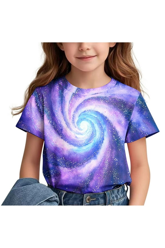 Kid Short Sleeve Sweatshirt Girls T-Shirts Purple Size 5 Years