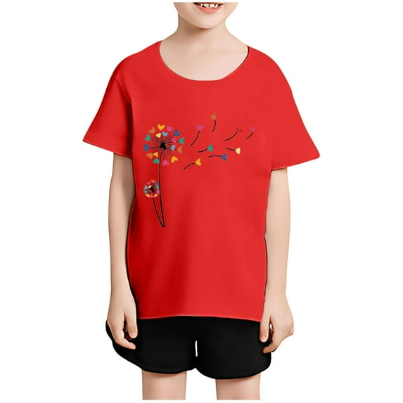 Piuwrlz Kid Short Sleeve Sweatshirt Girls T-Shirts Solid Color Blouses V-Neck T Shirt Top Red Size 4 Years