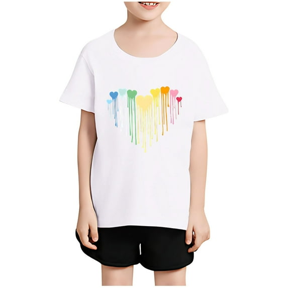 Piuwrlz Kid Short Sleeve Sweatshirt Girls T-Shirts Solid Color Round Neck Cotton T Shirt Top White Size 4 Years