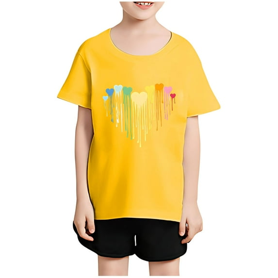 Piuwrlz Kid Short Sleeve Sweatshirt Girls T-Shirts Solid Color Round Neck Cotton T Shirt Top Yellow Size 4 Years