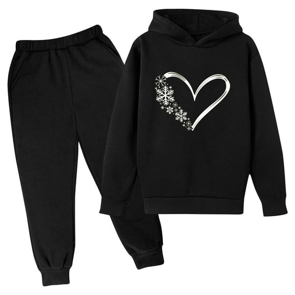 Piuwrlz Kid Sweatsuits 2pcs Sets Girls Boys Hoodieds and Sweatpants Jogger Set Printed Hood Activewear Set Black Size 9 Years
