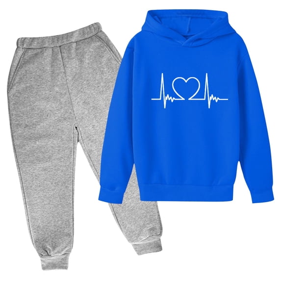 Piuwrlz Kid Sweatsuits 2pcs Sets Girls Boys Hoodieds and Sweatpants Jogger Set Printed Hood Activewear Set Blue Size 3 Years