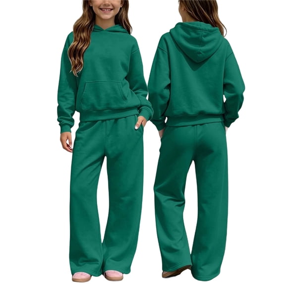 Piuwrlz Kids 2-Piece Hoodies Outfits Sets,Girls Cotton Sweatshirt Pants Fashion Set Green Size 13-14 Years
