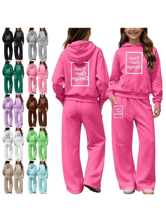 Kids 2-Piece Hoodies Outfits Sets,Girls Cotton Sweatshirt Pants Fashion Set Hot Pink Size 7-8 Years