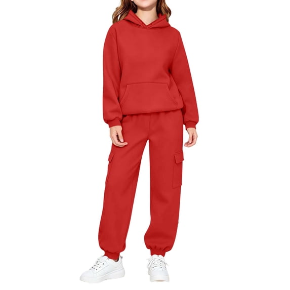 Piuwrlz Kids 2-Piece Hoodies Outfits Sets,Girls Cotton Sweatshirt Pants Fashion Set Red Size 5-6 Years