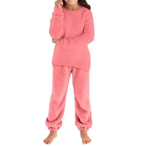 Piuwrlz Kids 2-Piece Outfits Sets,Girls Fluff Sweatshirt Pants Fashion Set Pink Size 5-6 Years