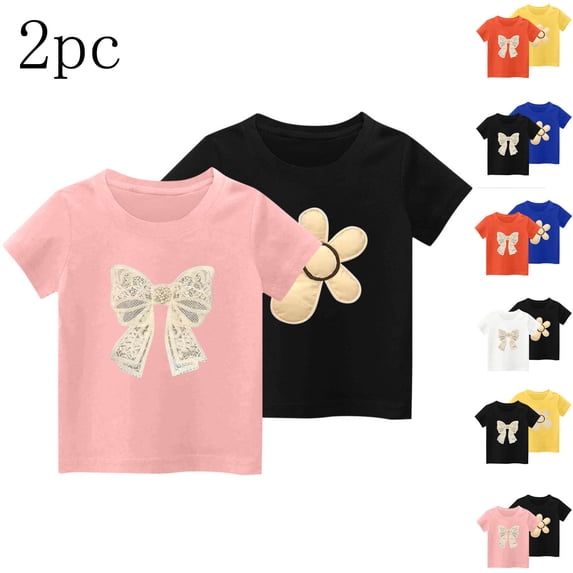 Piuwrlz Kids 2PC Shirts Tops 2/3 T Girl Short Sleeve T Shirts Bow-knot T-Shirts White Size 2-3 T