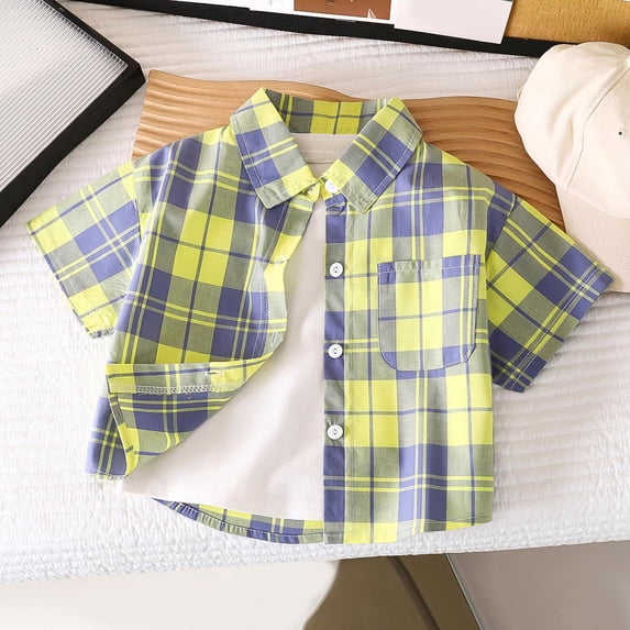 Piuwrlz Kids Button polo T-Shirt 5 Years Boys Summer polo Shirts Pocket Fashionable Lapel Collar Button Shirt School Uniform T Shirt Yellow Size 5 Years