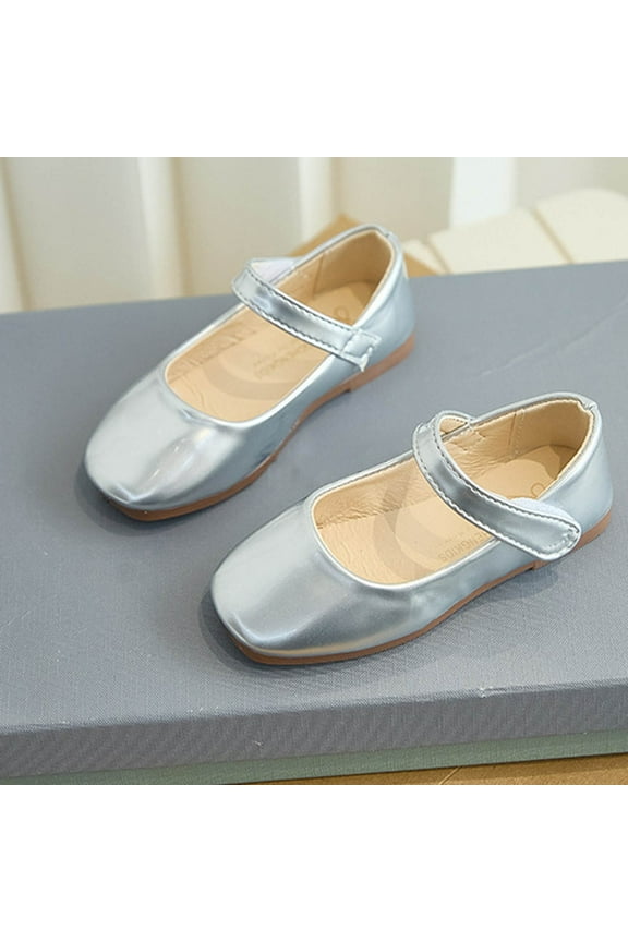 Kids Closed Toe Shoe Girls Soft Soled Imitation Leather Shoes Flat Heel Solid Color Dance Dress Ballet Flats Silver Size 2 Years
