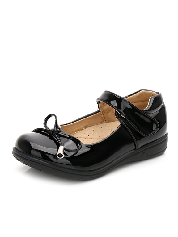 Kids Closed Toe Shoe Girls Soft Soled Imitation Leather Shoes Flat Heel Solid Color New Dress Ballet Flats Black Size 15 Years