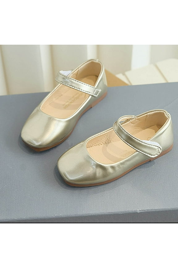 Kids Closed Toe Shoe Girls Soft Soled Imitation Leather Shoes Flat Heel Solid Color Dance Dress Ballet Flats Gold Size 9 Years