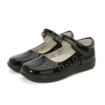 Piuwrlz Kids Closed Toe Shoe Girls Soft Soled Imitation Leather Shoes New Flat Heel Dress Ballet Flats Black Size 4.5 Years