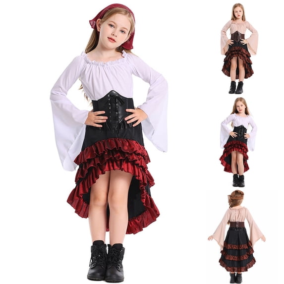 Piuwrlz Kids Cos Perform Dresses for Girls Halloween Party Dress Khaki Size 7-8 Years