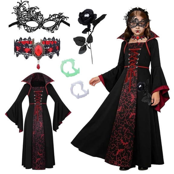 Piuwrlz Kids Cos Perform Dresses for Girls Halloween Party Dress Wine Size 9-10Years