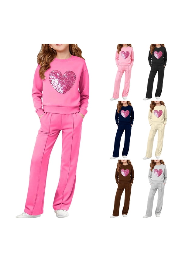 Kids Fleece Sweatsuits 2pcs Top and Pants Girls Boys Round Neck Sweatshirt and Sweatpants Black Size 9-10Years