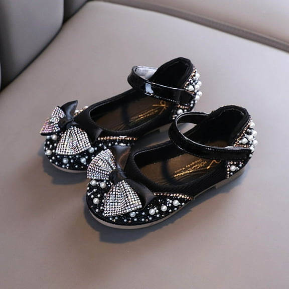 Piuwrlz Kids Glitter Crystal Sandals Girls Versatile Closed Toe Shoes Bow Lace-Up Dress Shoes Black Size 6 Months