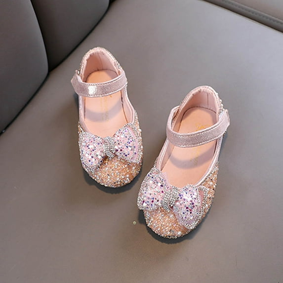 Piuwrlz Kids Glitter Crystal Shoes Girls Closed Toe Shoe Flat Heel Dress Ballet Flats Pink Size 6 Months