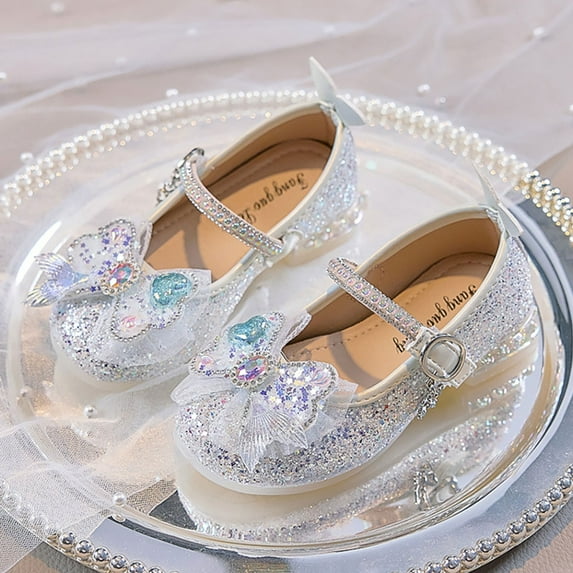 Piuwrlz Kids Glitter Crystal Shoes Girls Closed Toe Shoe Flat Heel New Dress Ballet Flats White Size 29