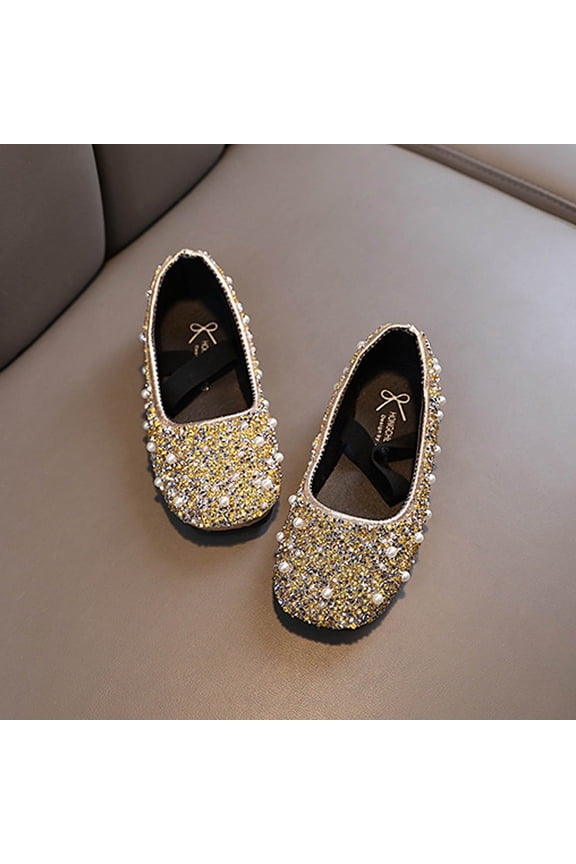 Kids Glitter Crystal Shoes Girls Closed Toe Shoe Flat Heel Elasticity Dress Ballet Flats Gold Size 8 Years