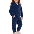thumbnail image 1 of Piuwrlz Kids Hoodies Outfits Sets,Girls Velvet Sweatshirt Pants Fashion Set Dark Blue Size 4 T, 1 of 8