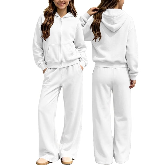 Piuwrlz Kids Hoodies Outfits Sets,Girls Zipper Cotton Sweatshirt Pants Fashion Set White Size 5-6 Years